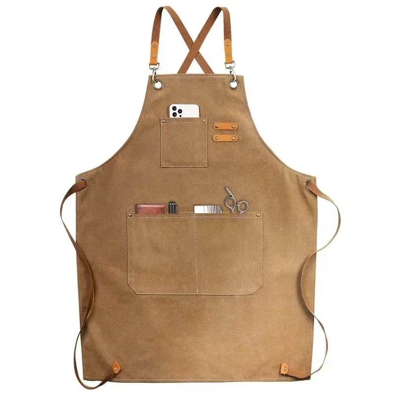 Canvas Apron Oil Proof Wipeable Kitchen Workshop Apron With Tool Pockets Adjustable Leather Straps Fall 2025 Gift - Image 7