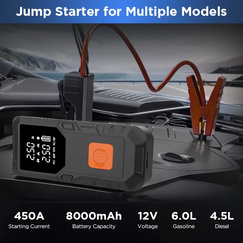 Car Jump Starter 4-In-1 Portable Power Bank Air Compressor Fast-Charging 12V Emergency Starter Fall 2025 Gift - Image 3