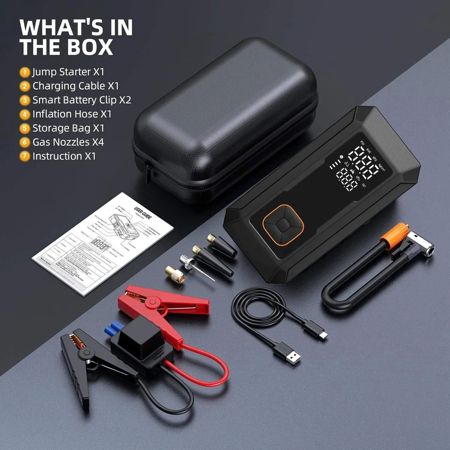 Car Jump Starter All-In-One Air Pump Tire Inflator Portable Power Bank LED Light Fall 2025 - Image 6