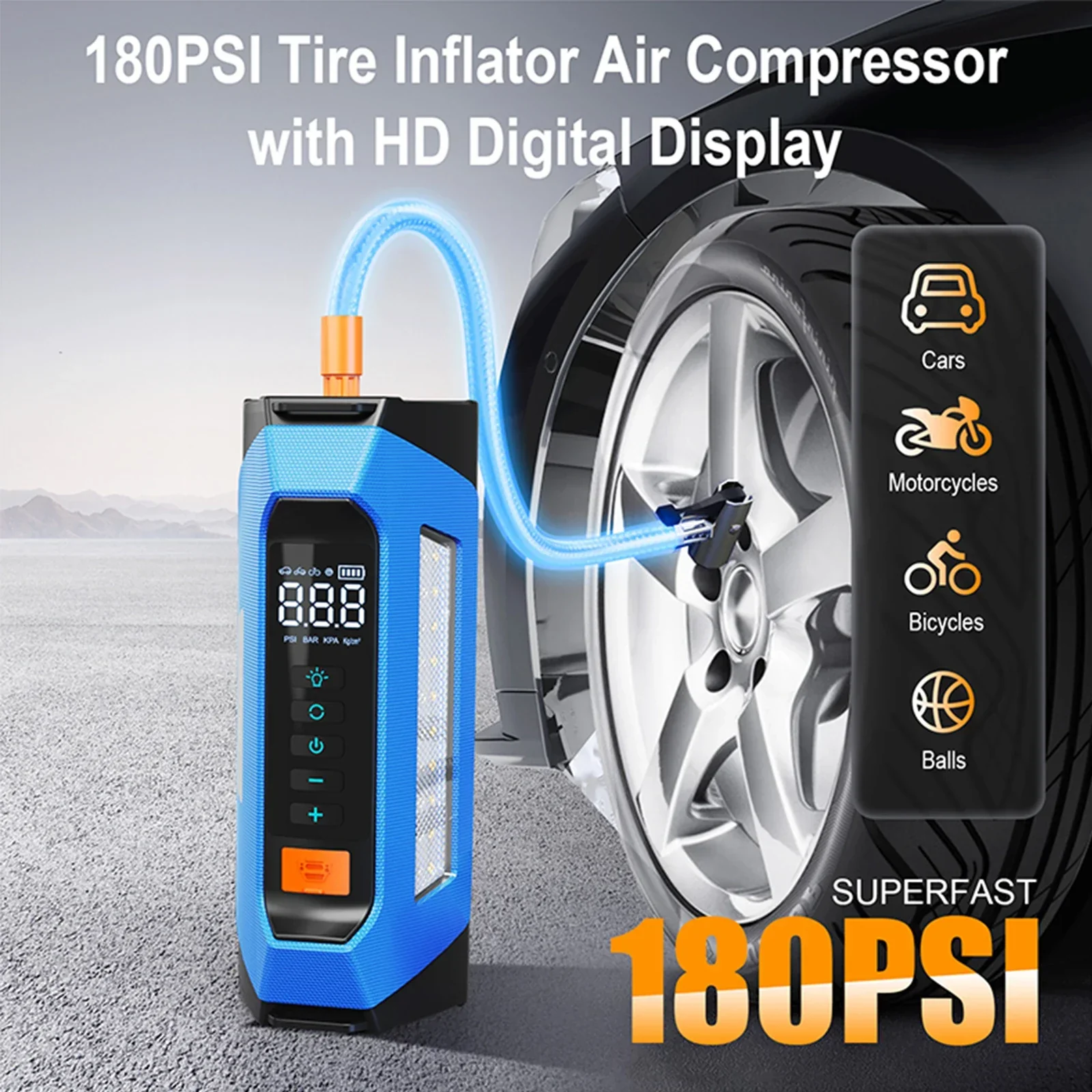Car Jump Starter Portable Power Bank 12V With Air Compressor 6000A Peak Emergency Start 180 PSI Fall 2025 - Image 4