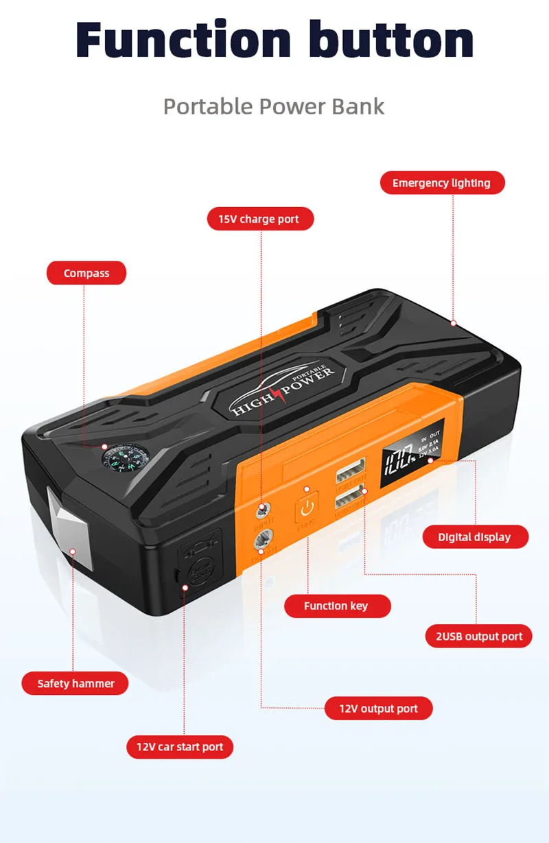 Car Jump Starter With Pump Portable 12V Emergency Power Bank Kit 99800mAh Fall 2025 Gift - Image 4