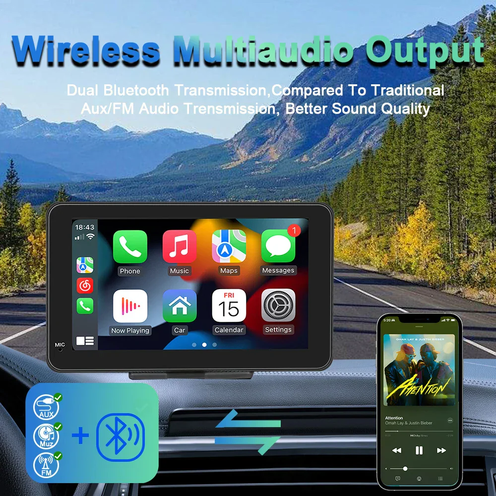 Car Stereo 7-Inch IPS Touchscreen With CarPlay Android Auto, GPS Navigation, WiFi, Rear View Camera - Image 3