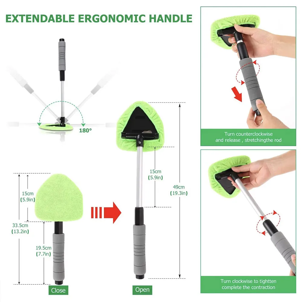 Car Window Cleaner Kit Glass Cleaning Tool Microfiber Telescopic Handle Spring 2026 Streak Free Glass - Image 4