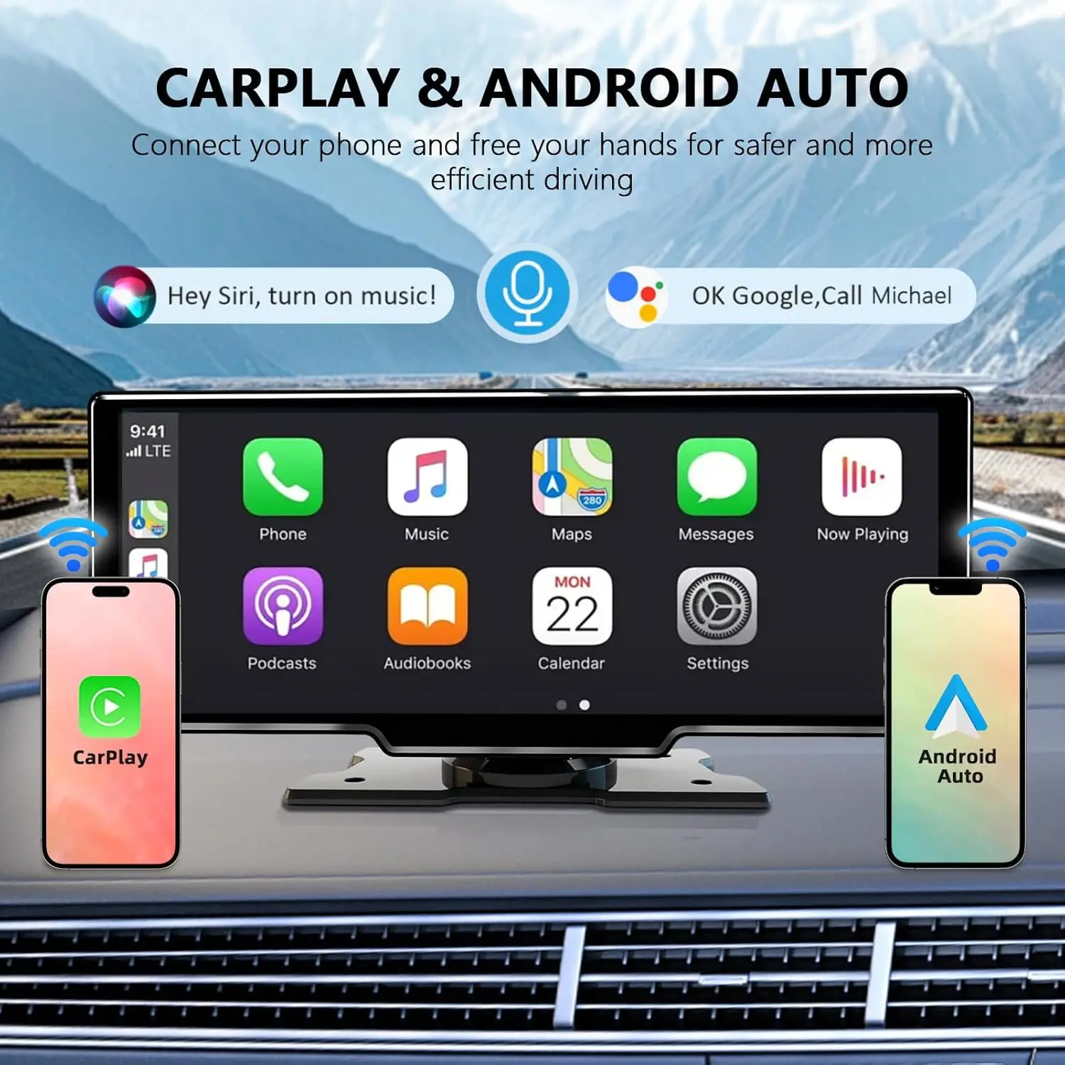 CarPlay Screen 10.26 Inch Wireless CarPlay Android Auto Dash Display Universal Car Radio BT AUX FM - Image 2