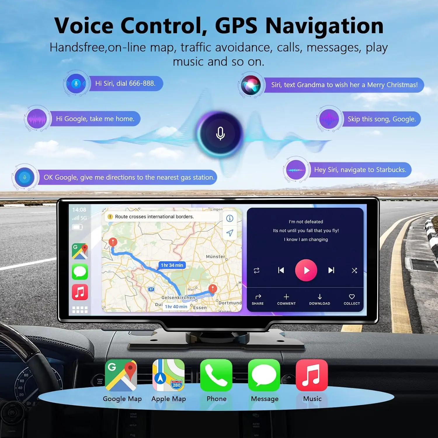 CarPlay Screen 10.26 Inch Wireless CarPlay Android Auto Dash Display Universal Car Radio BT AUX FM - Image 3