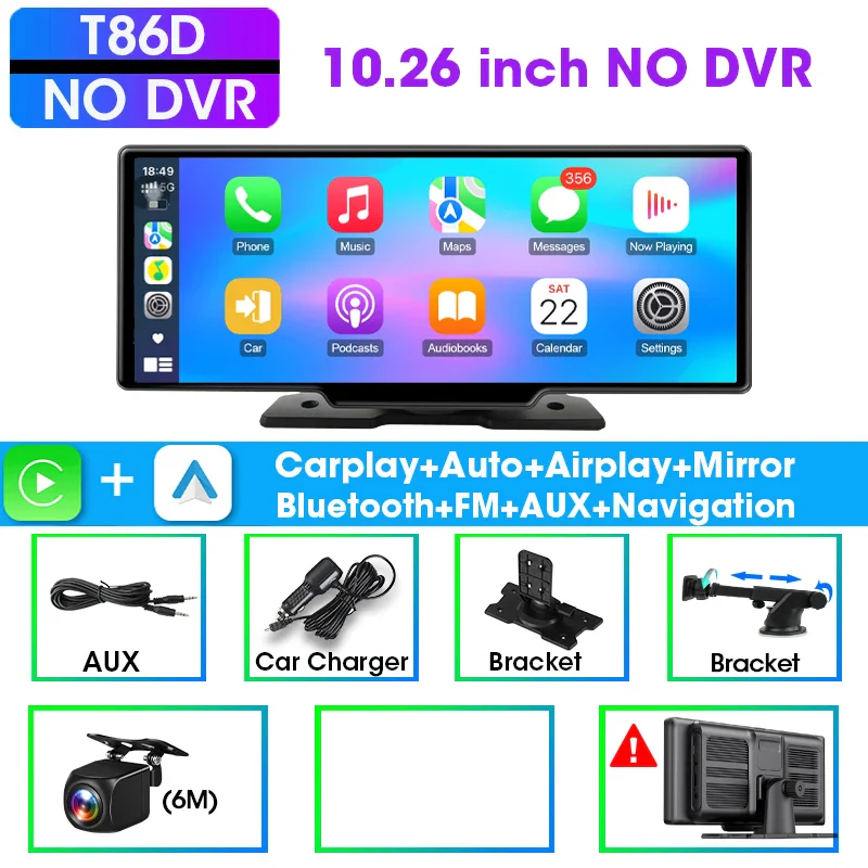 CarPlay Screen 10.26 Inch Wireless CarPlay Android Auto Dash Display Universal Car Radio BT AUX FM - Image 8