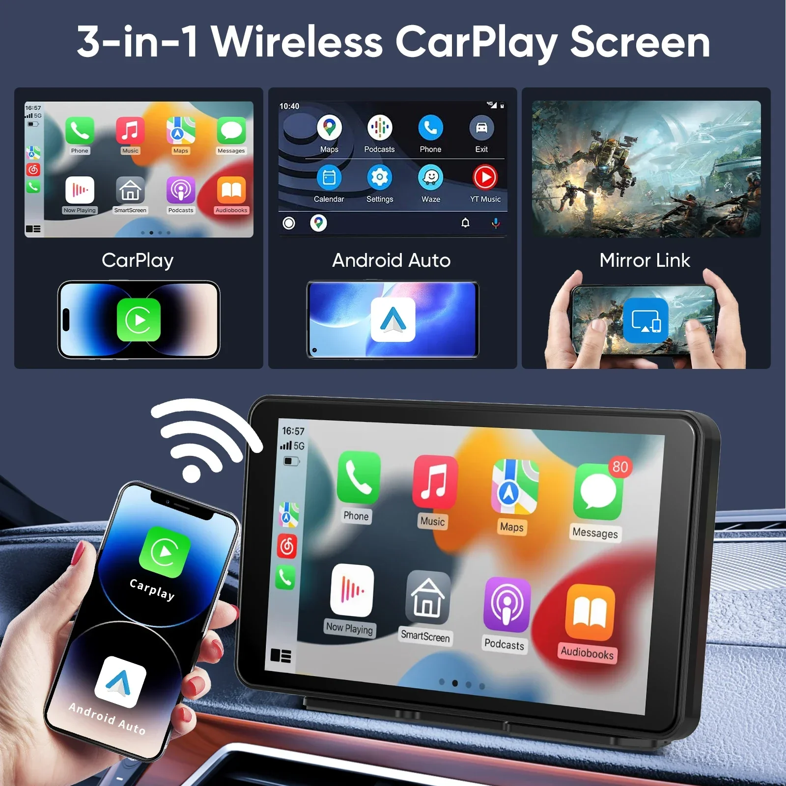 CarPlay Screen Universal Wireless CarPlay And Android Auto Car Stereo Head Unit With Mirror Cast WiFi Fall 2025 - Image 3