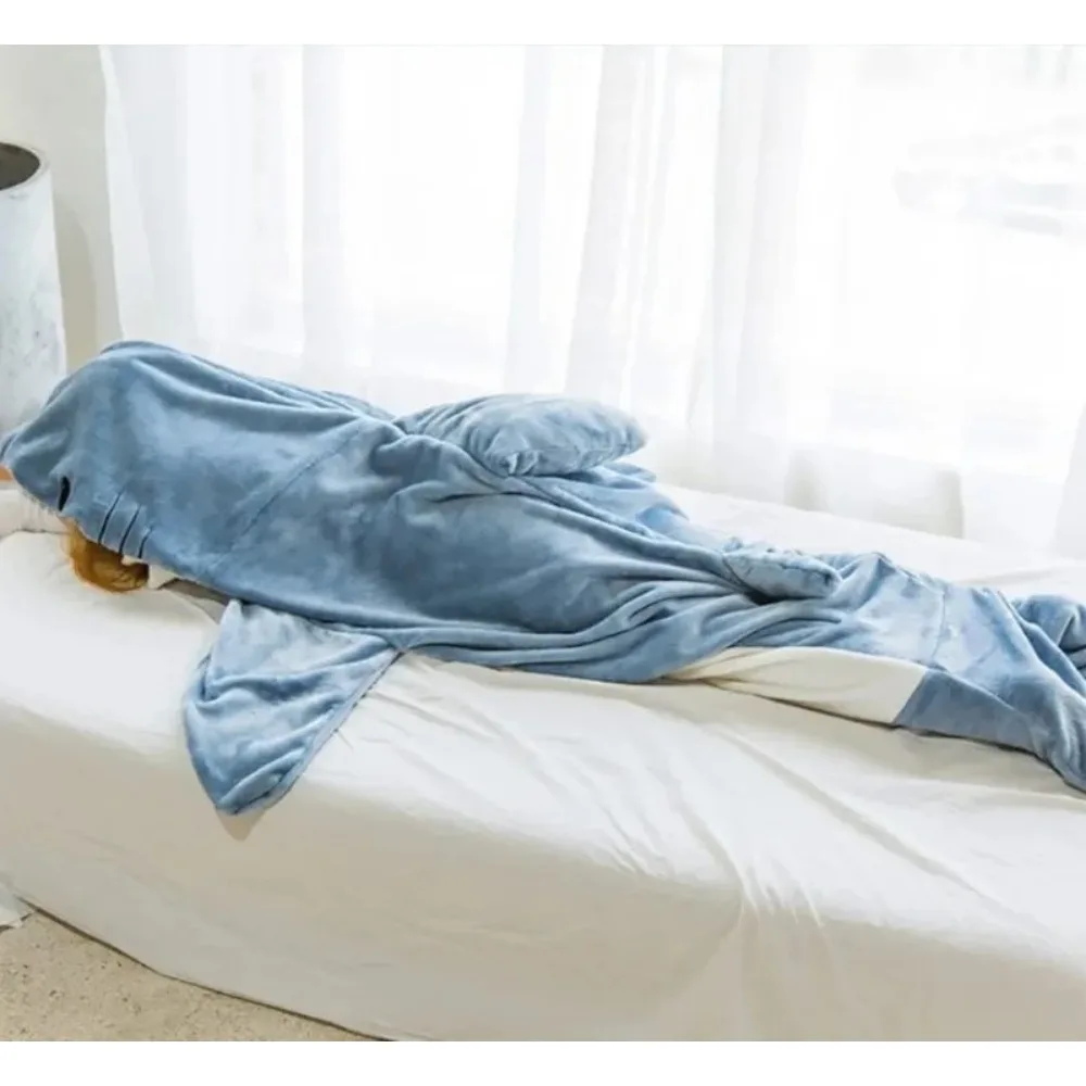 Cartoon Shark Flannel Sleeping Bag Pajamas - Hooded Cozy Animal Nightgown for Kids - Image 4