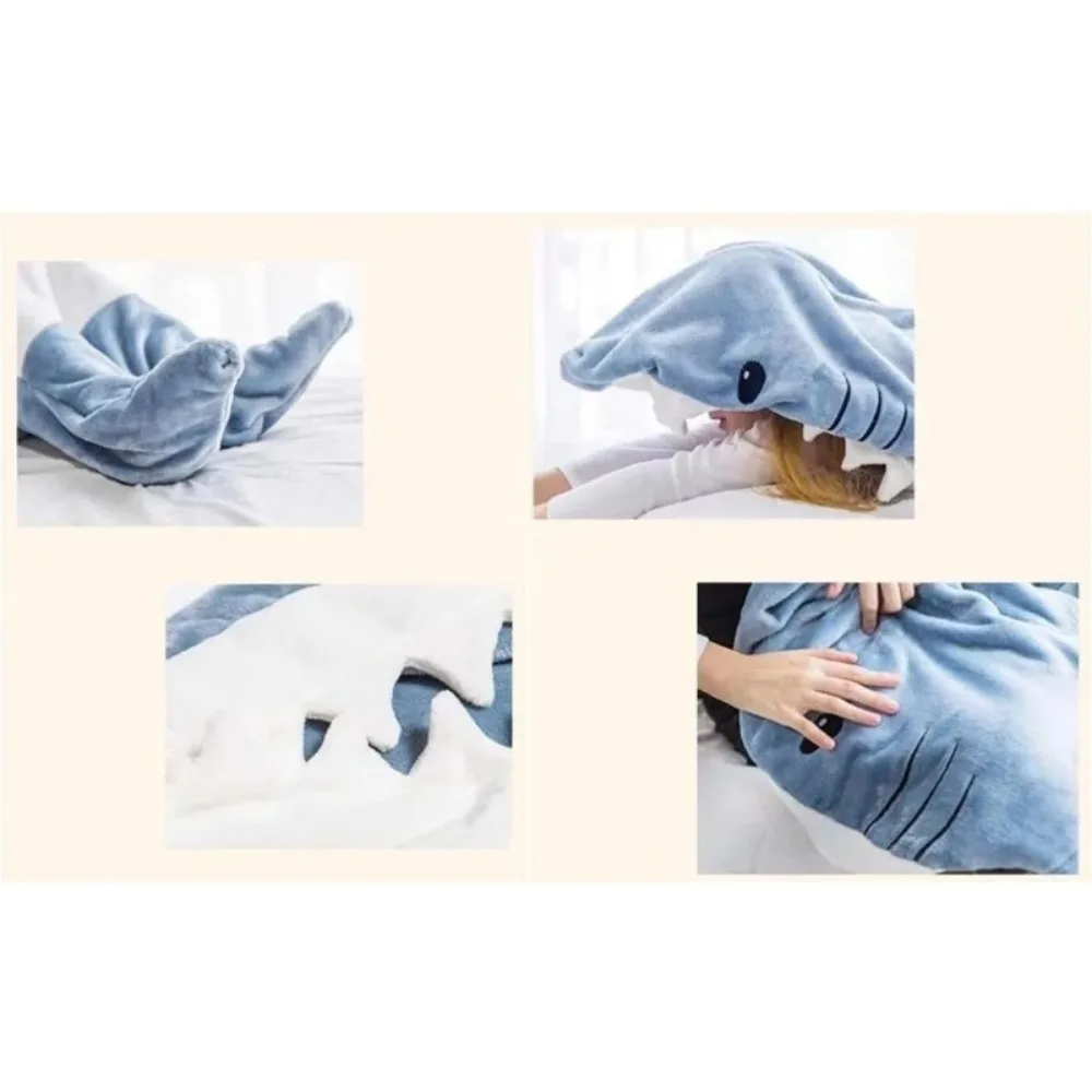 Cartoon Shark Flannel Sleeping Bag Pajamas - Hooded Cozy Animal Nightgown for Kids - Image 5