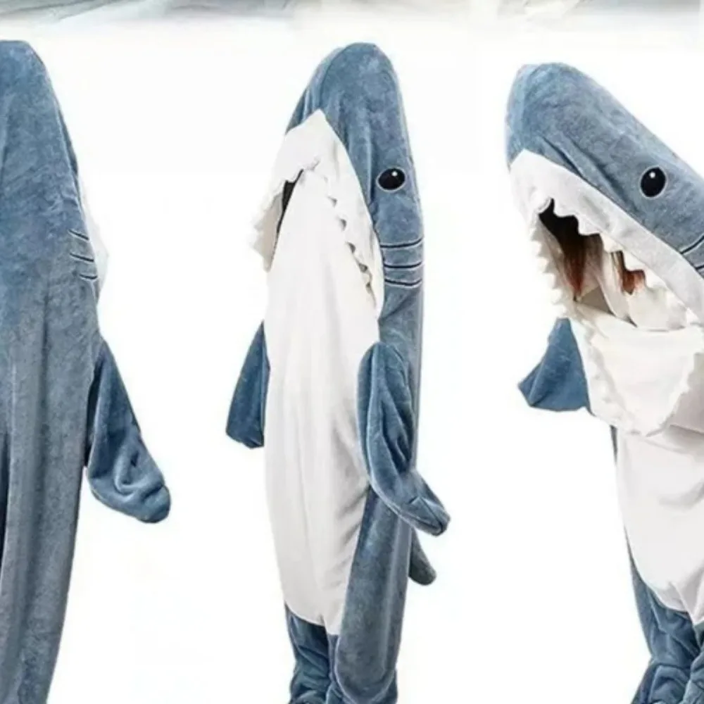 Cartoon Shark Flannel Sleeping Bag Pajamas - Hooded Cozy Animal Nightgown for Kids - Image 6