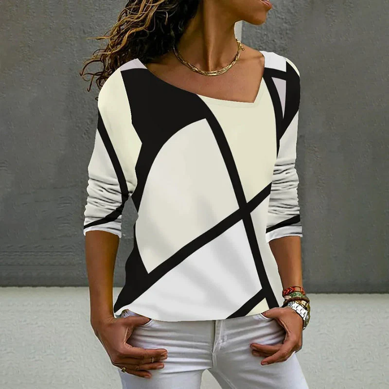 Casual Color Block Long Sleeve T-Shirt for Men and Women, Cotton-Polyester Blend, Stylish Spring Autumn Wear - Image 2