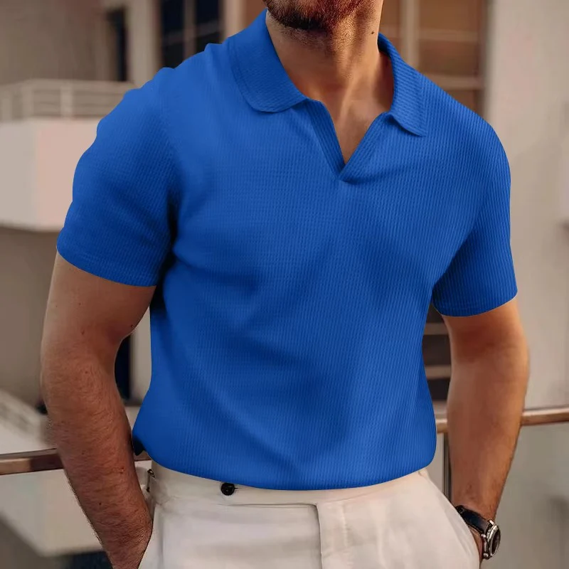 Casual Short Sleeve Polo Shirt for Men - V-Neck Stylish Design, Comfortable Everyday Wear - Image 3