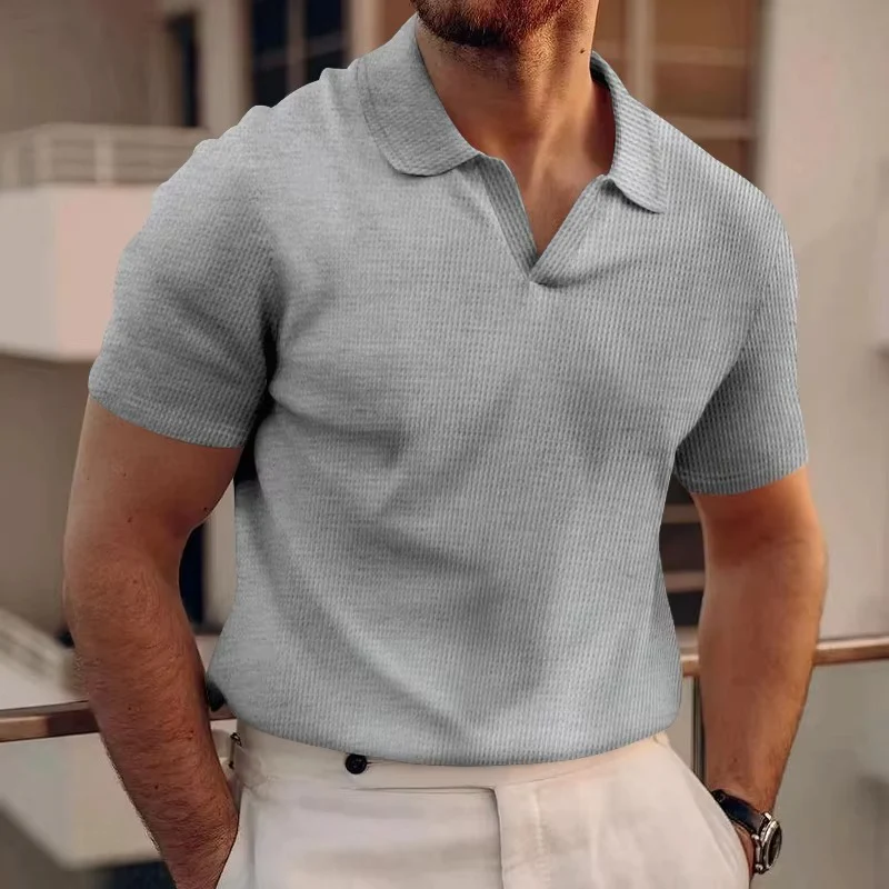 Casual Short Sleeve Polo Shirt for Men - V-Neck Stylish Design, Comfortable Everyday Wear - Image 4