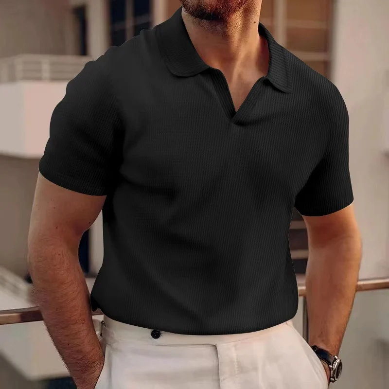 Casual Short Sleeve Polo Shirt for Men - V-Neck Stylish Design, Comfortable Everyday Wear - Image 6