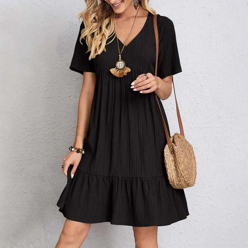 Casual V-Neck A-Line Mini Dress for Women, Short Sleeves, Comfortable Stretch Fabric, Perfect for Summer Events - Image 4