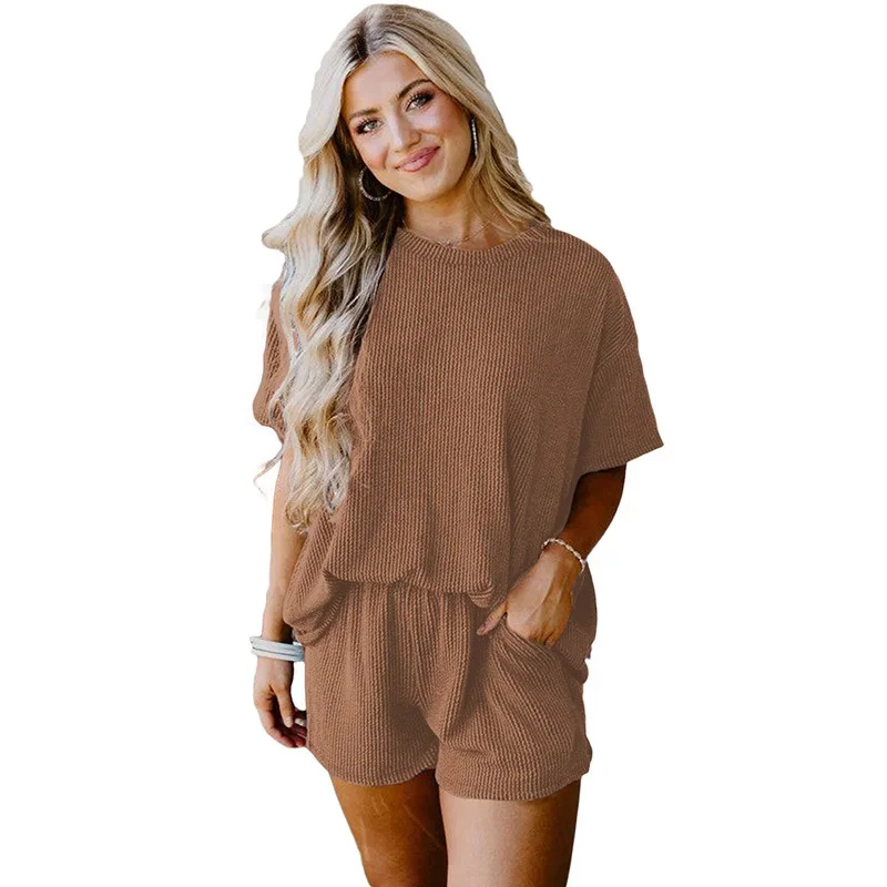 Casual Women's Outfit with Short-Sleeved Top and High Waist Shorts Set for Summer Wear - Image 10