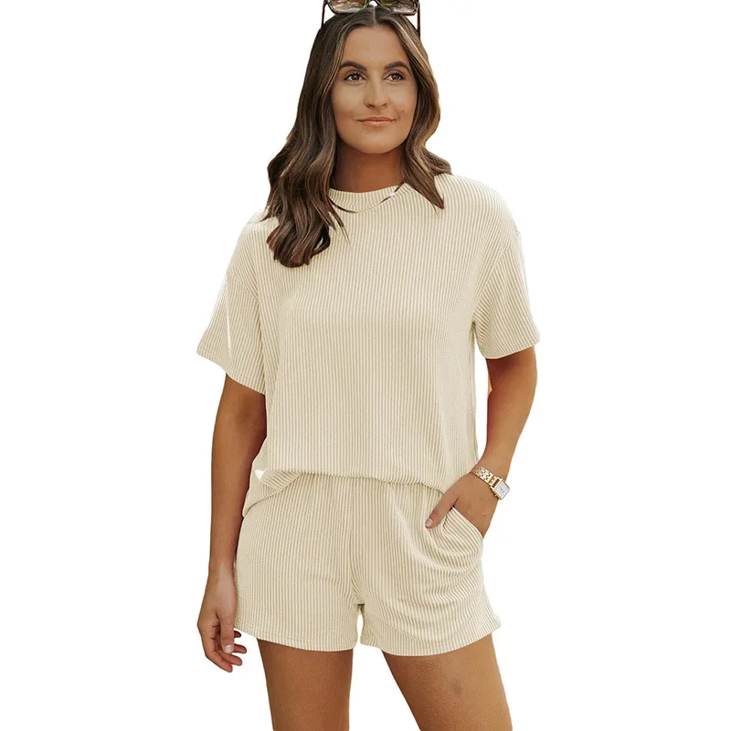 Casual Women's Outfit with Short-Sleeved Top and High Waist Shorts Set for Summer Wear - Image 6