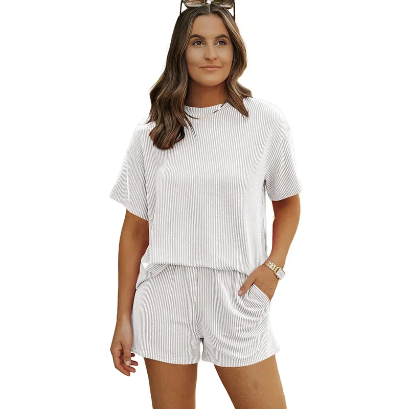Casual Women's Outfit with Short-Sleeved Top and High Waist Shorts Set for Summer Wear - Image 9