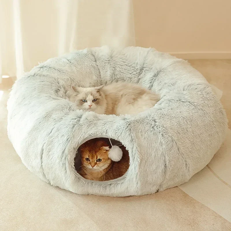 Cat Bed 95 Cm 2 In 1 Round Plush Nest House Fall 2025 Cozy Removable Cover Washable Deep Sleep