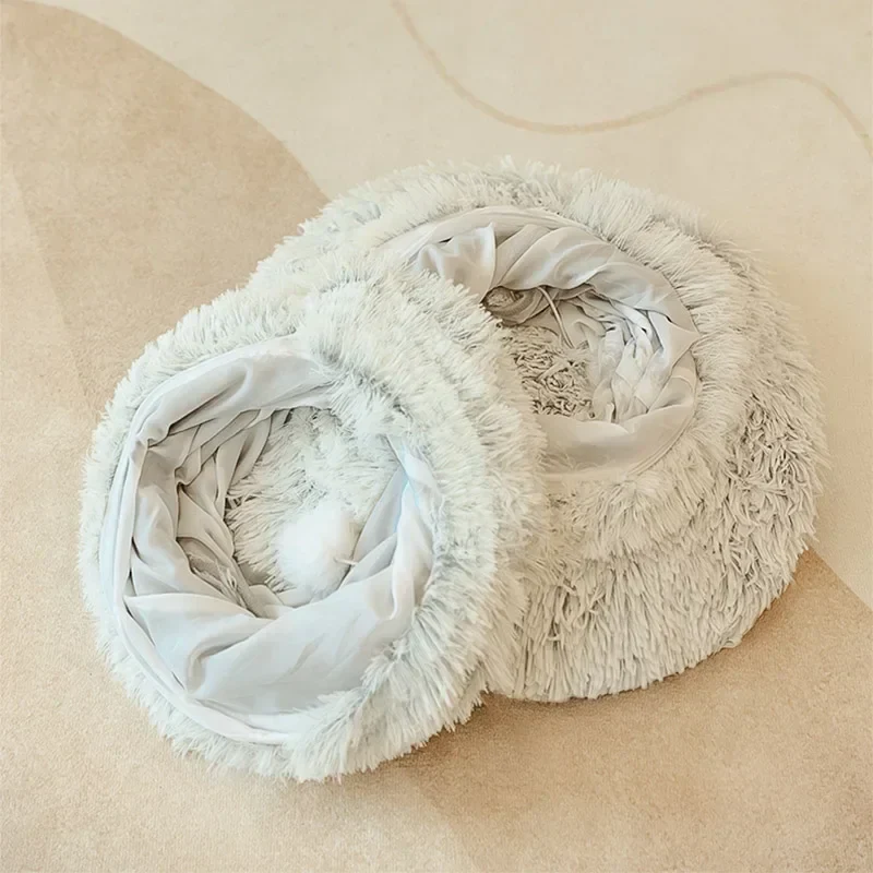 Cat Bed 95 Cm 2 In 1 Round Plush Nest House Fall 2025 Cozy Removable Cover Washable Deep Sleep - Image 3