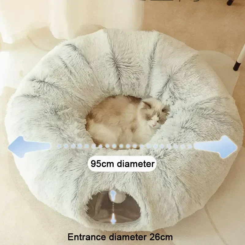 Cat Bed 95 Cm 2 In 1 Round Plush Nest House Fall 2025 Cozy Removable Cover Washable Deep Sleep - Image 4