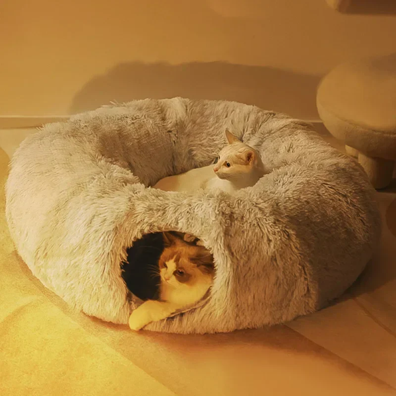 Cat Bed 95 Cm 2 In 1 Round Plush Nest House Fall 2025 Cozy Removable Cover Washable Deep Sleep - Image 6