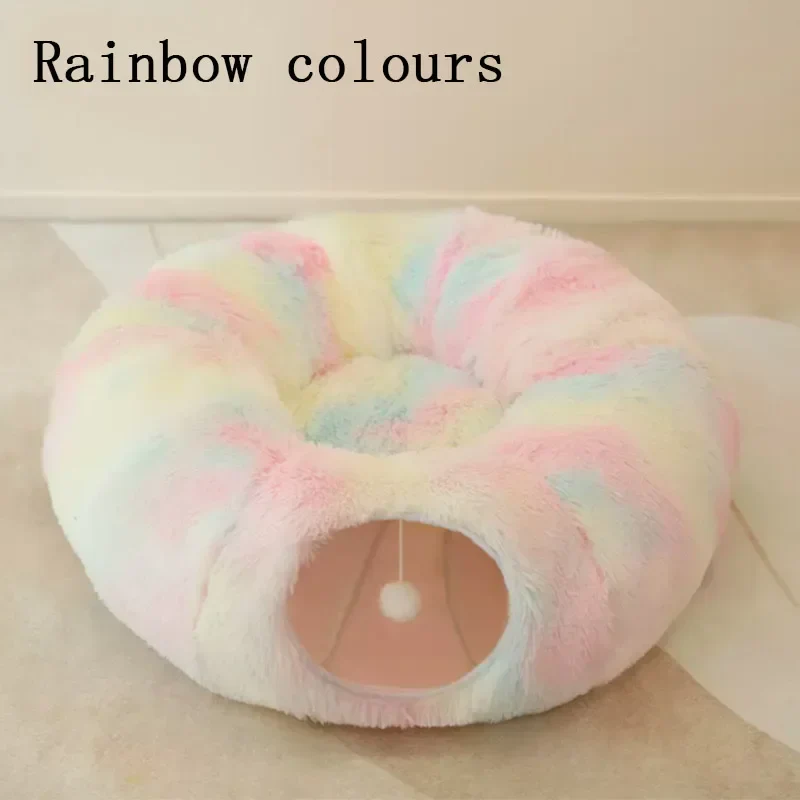 Cat Bed 95 Cm 2 In 1 Round Plush Nest House Fall 2025 Cozy Removable Cover Washable Deep Sleep - Image 8