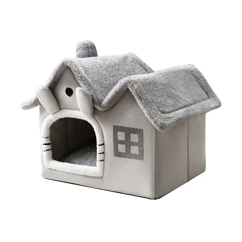 Cat Bed Foldable Cave House Plush Kennel Winter 2025 Cozy Washable Hideaway For Small Dogs And Cats - Image 2