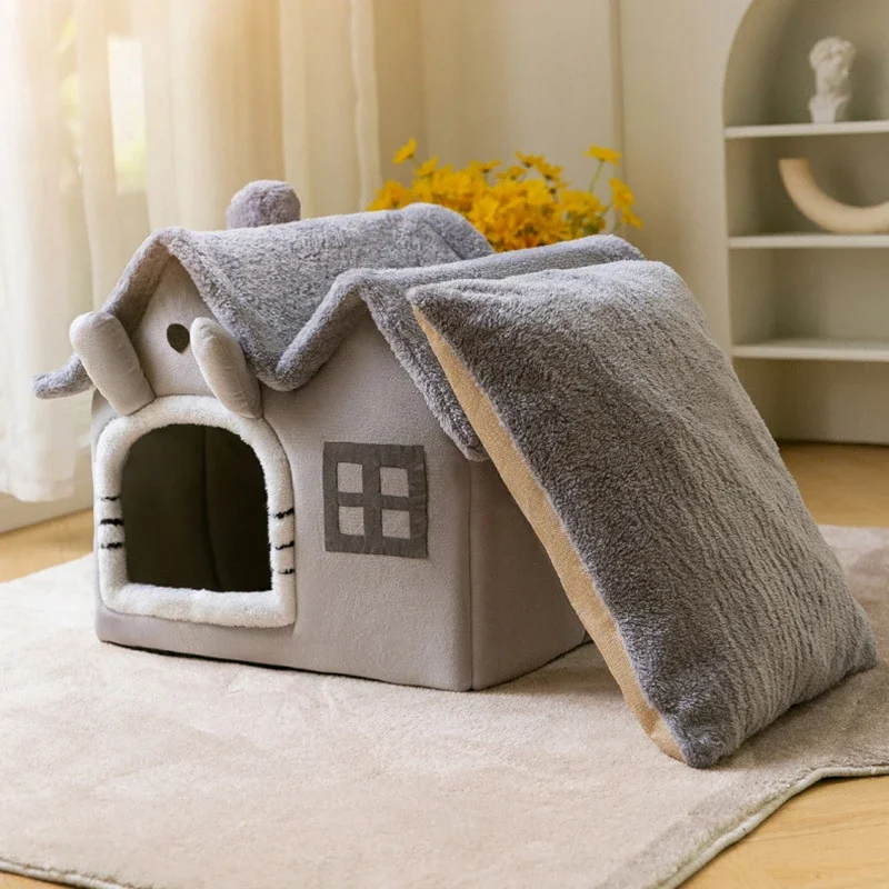 Cat Bed Foldable Cave House Plush Kennel Winter 2025 Cozy Washable Hideaway For Small Dogs And Cats - Image 6