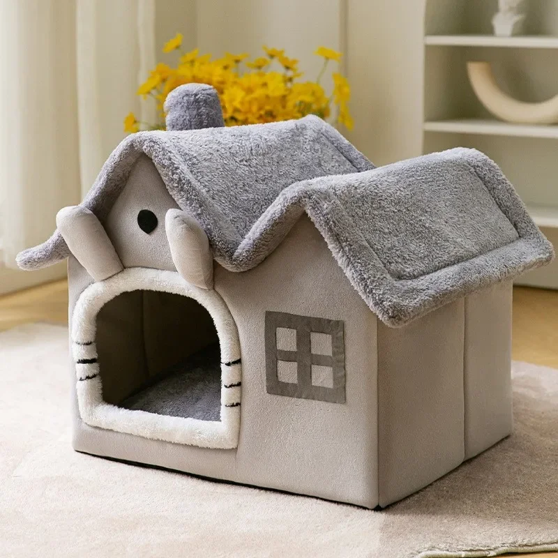Cat Bed Foldable Cave House Plush Kennel Winter 2025 Cozy Washable Hideaway For Small Dogs And Cats - Image 8