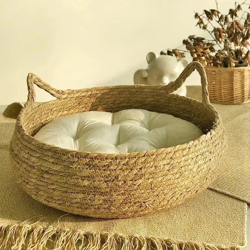 Cat Bed Natural Woven Nest With Seasonal Heating Pad And Washable Insert, Fall 2025 Cozy All Season Retreat - Image 5