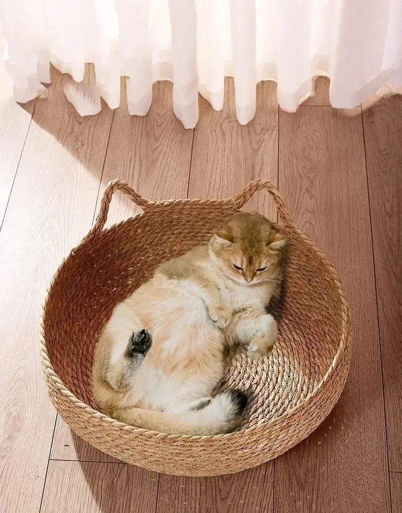 Cat Bed Natural Woven Nest With Seasonal Heating Pad And Washable Insert, Fall 2025 Cozy All Season Retreat - Image 6
