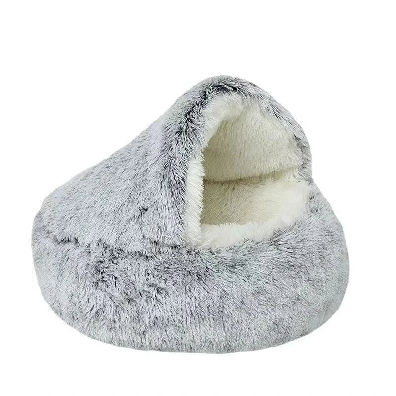 Cat Bed Plush Nest Double Layer Warm Shell Semi Enclosed Winter Cozy Hideaway For Cats Fall 2025 Trend - Image 2