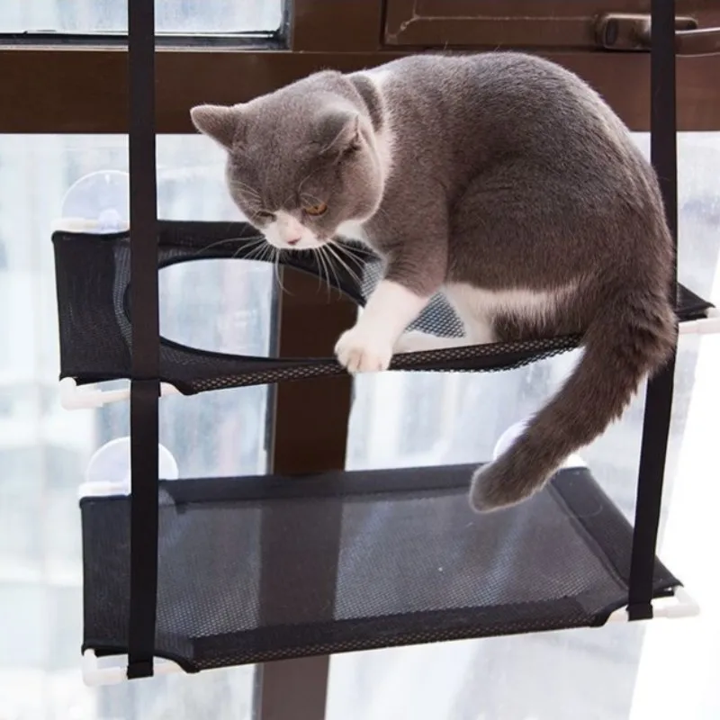 Cat Hammock Window Bed Double Decker Suction Cup Mount Sunny Seat Fall 2025 Wall Mounted Cozy Napping Spot - Image 2
