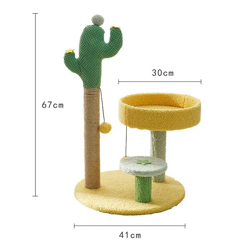Cat Tree Cactus Style Sisal Tower Three Tier Scratching Post Cat Condo Fall 2025 Cozy Perches Gift - Image 8