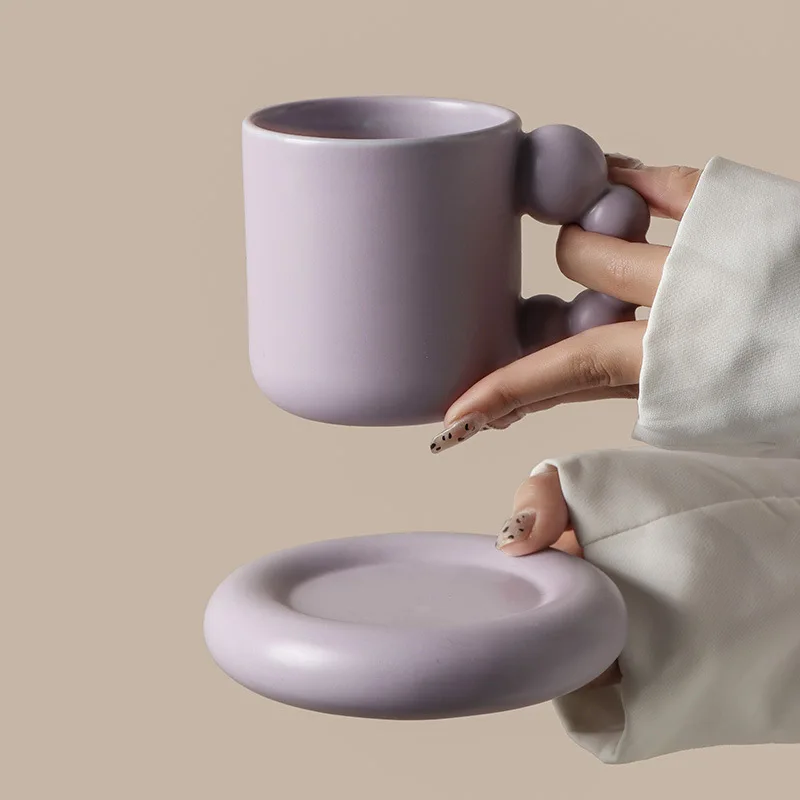 Ceramic Coffee Mug Lavender Porcelain Cup With Tray Nordic Handmade Home Decor Fall 2025 Gift