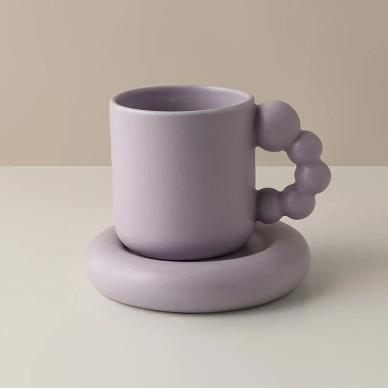Ceramic Coffee Mug Lavender Porcelain Cup With Tray Nordic Handmade Home Decor Fall 2025 Gift - Image 12