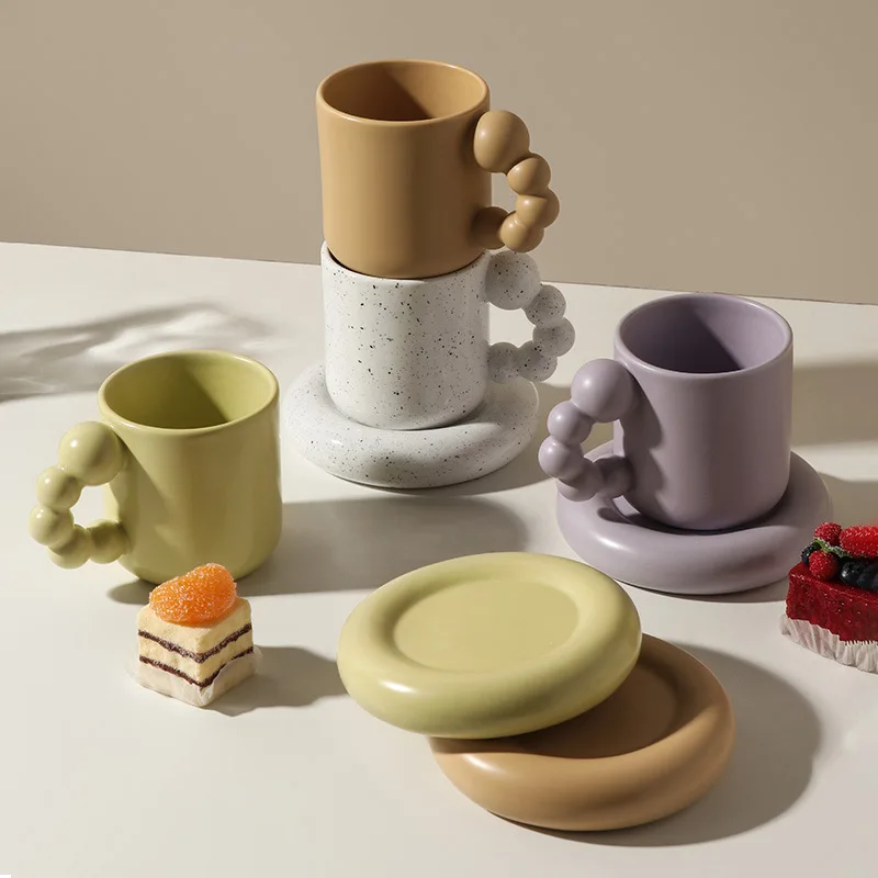 Ceramic Coffee Mug Lavender Porcelain Cup With Tray Nordic Handmade Home Decor Fall 2025 Gift - Image 3