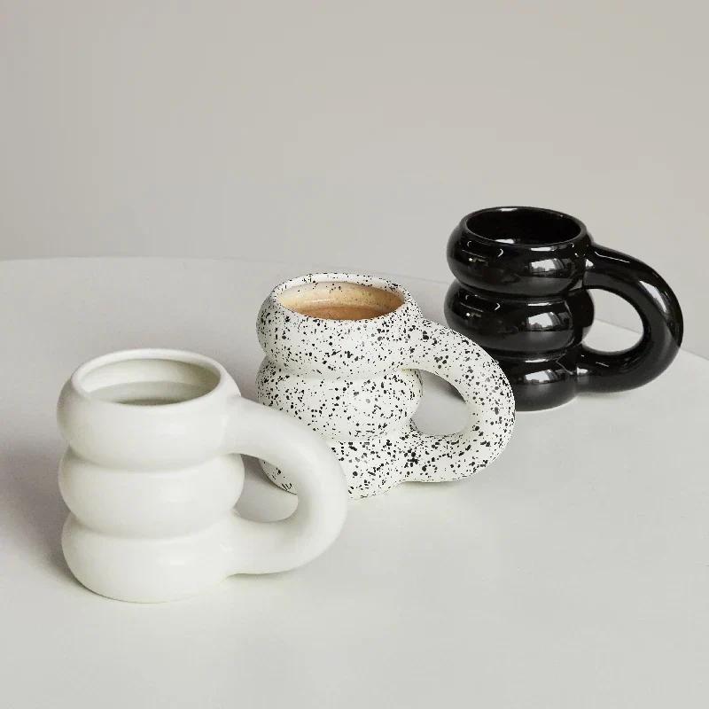 Ceramic Mug Ergonomic Handgrip Sculptural Nordic Coffee Cup Fall 2025, Oversized Handle Cozy Gift