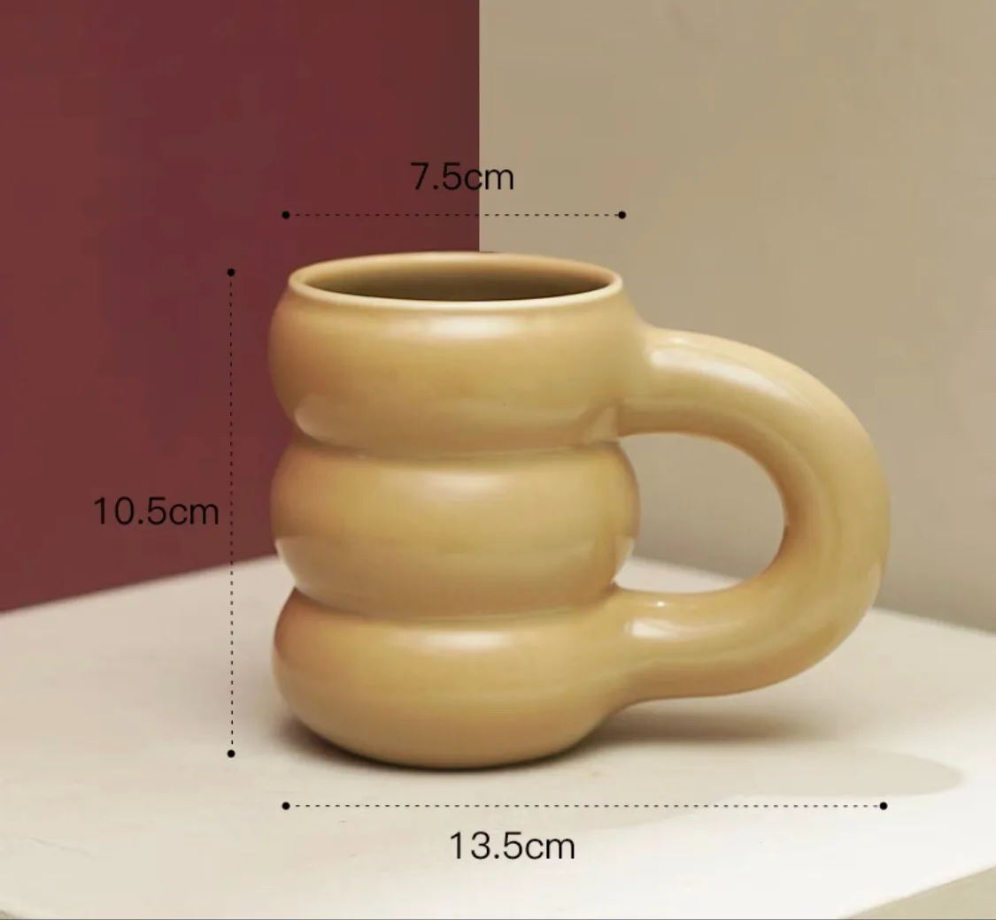 Ceramic Mug Ergonomic Handgrip Sculptural Nordic Coffee Cup Fall 2025, Oversized Handle Cozy Gift - Image 10
