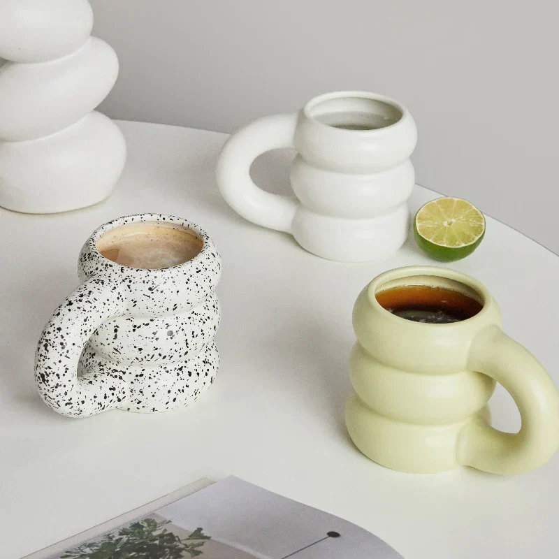 Ceramic Mug Ergonomic Handgrip Sculptural Nordic Coffee Cup Fall 2025, Oversized Handle Cozy Gift - Image 2