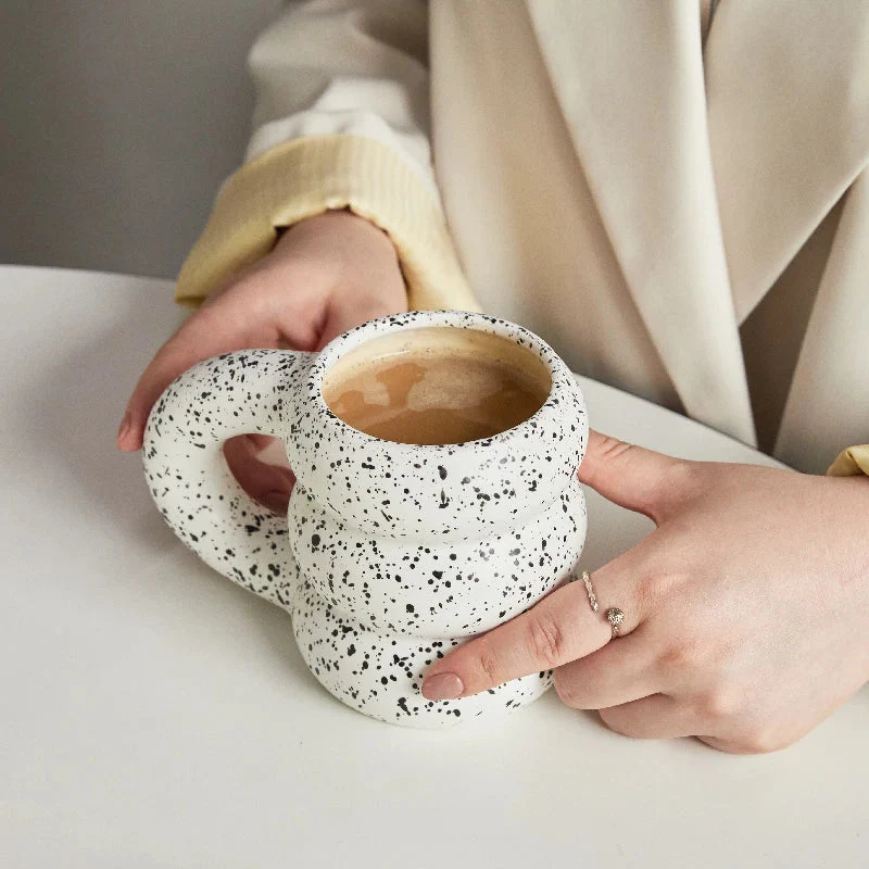 Ceramic Mug Ergonomic Handgrip Sculptural Nordic Coffee Cup Fall 2025, Oversized Handle Cozy Gift - Image 3