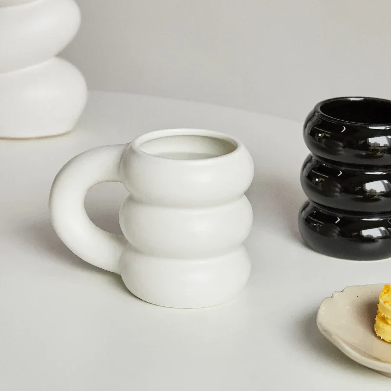 Ceramic Mug Ergonomic Handgrip Sculptural Nordic Coffee Cup Fall 2025, Oversized Handle Cozy Gift - Image 4