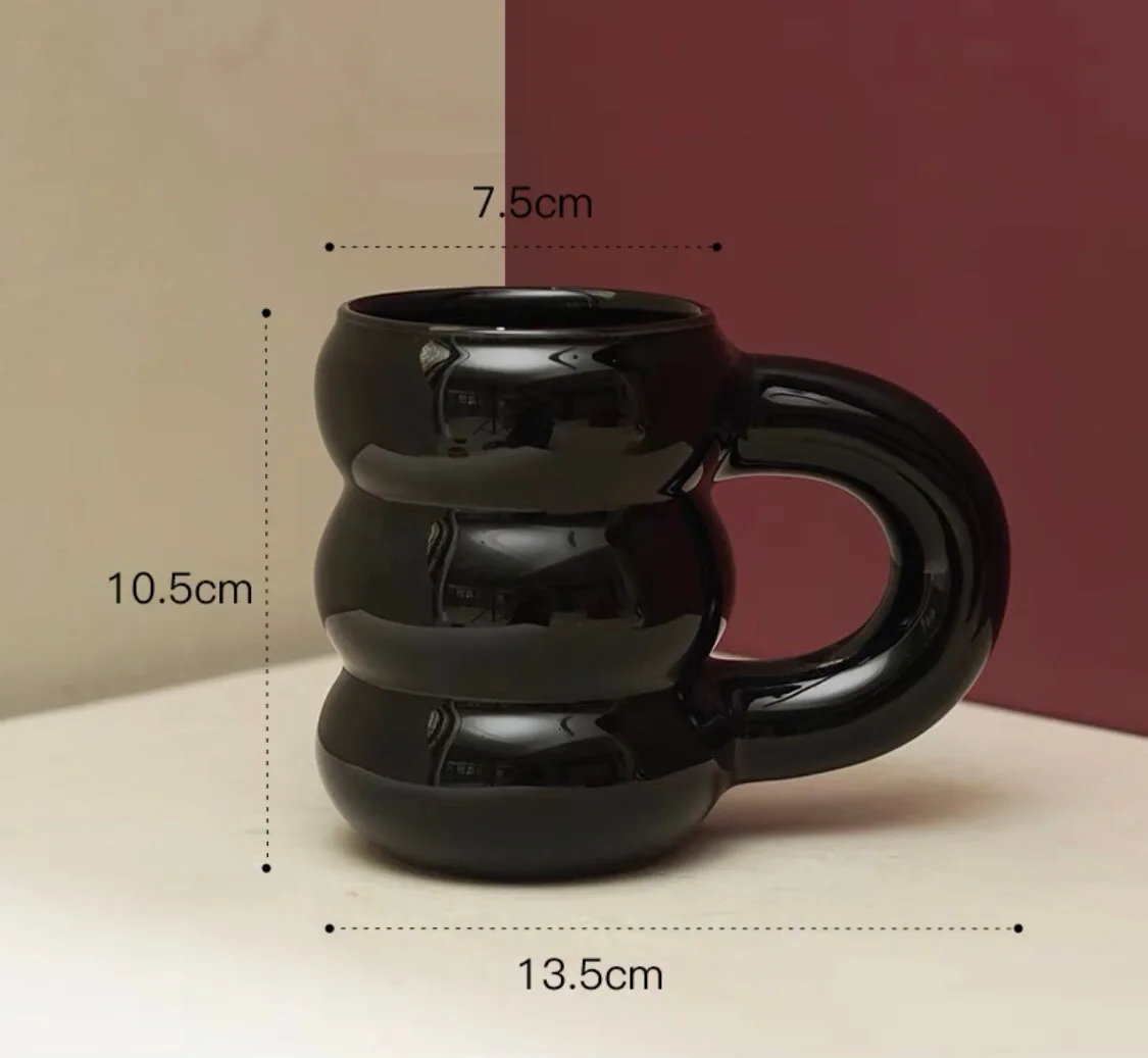 Ceramic Mug Ergonomic Handgrip Sculptural Nordic Coffee Cup Fall 2025, Oversized Handle Cozy Gift - Image 6