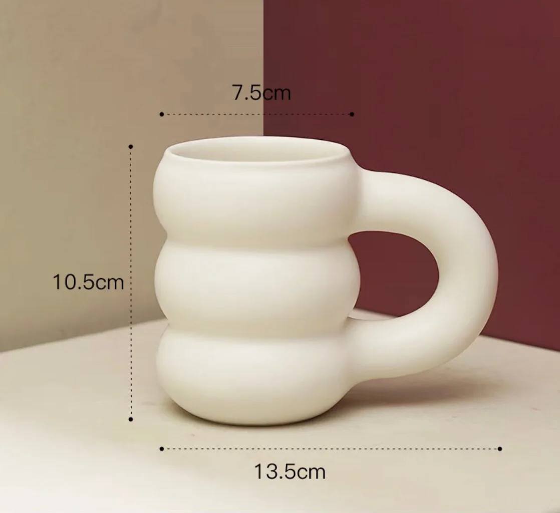 Ceramic Mug Ergonomic Handgrip Sculptural Nordic Coffee Cup Fall 2025, Oversized Handle Cozy Gift - Image 9
