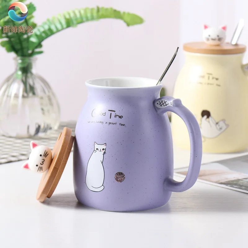 Ceramic Mug With Wooden Lid And Spoon Cute Cartoon Cat Design Gift Ready Spring 2026 Kitchen Essential - Image 5