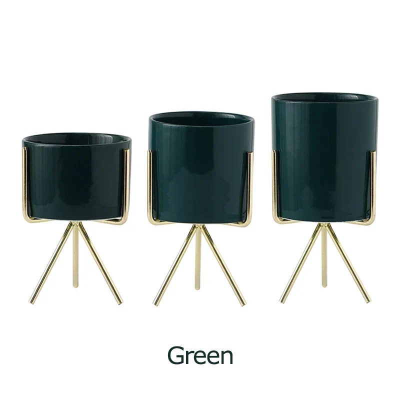 Ceramic Planters Set Of 3 With Gold Iron Stand Modern Desktop Succulent Planters Fall 2025 Stylish Gift - Image 11