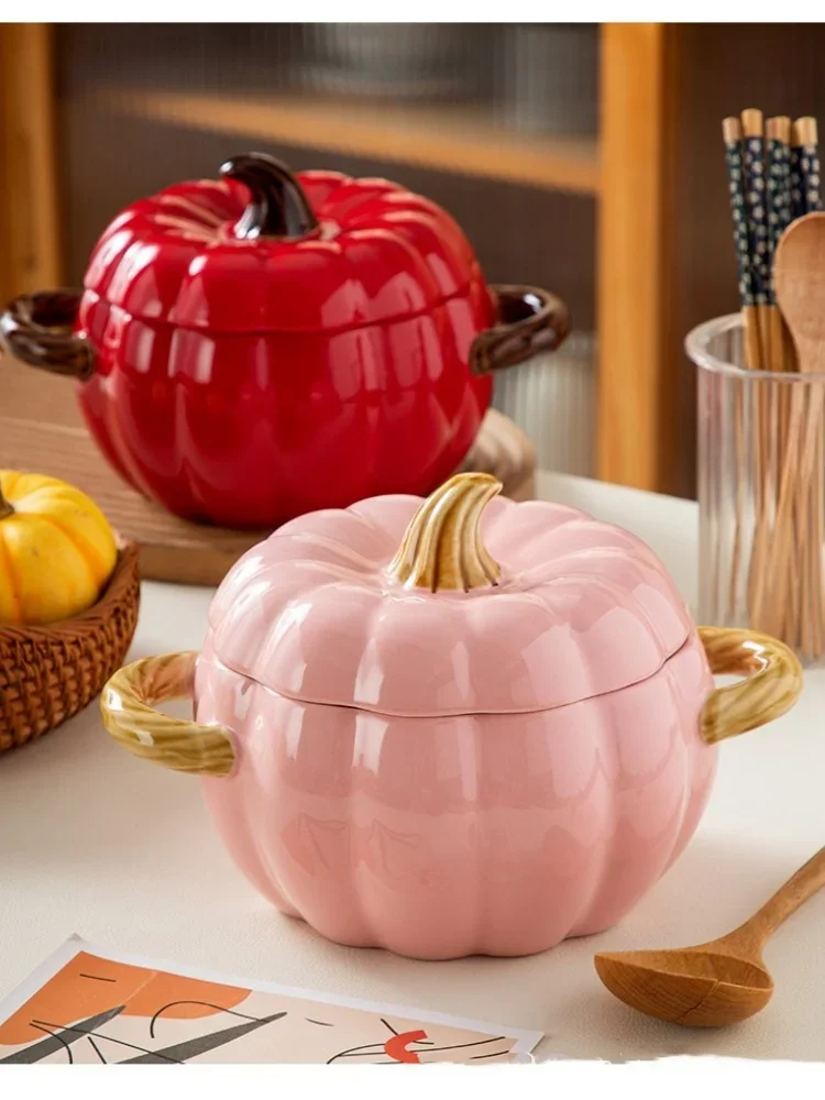 Ceramic Soup Pot Pumpkin Lid Porcelain Large Fall 2025 - Image 12