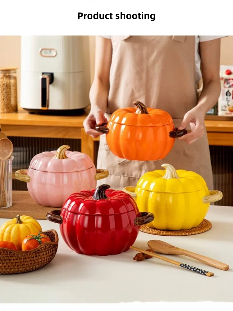Ceramic Soup Pot Pumpkin Lid Porcelain Large Fall 2025 - Image 14