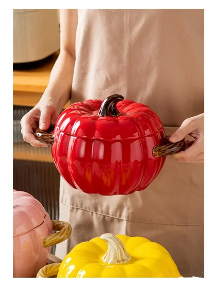 Ceramic Soup Pot Pumpkin Lid Porcelain Large Fall 2025 - Image 16